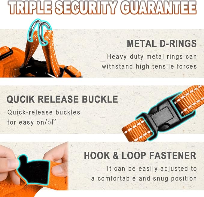 Dog Harness Step in Dog Vest Harness, Reflective Adjustable Puppy No Pull Harness Breathable Soft for Small and Medium Dogs Cats, Orange, S-Mewly Pet
