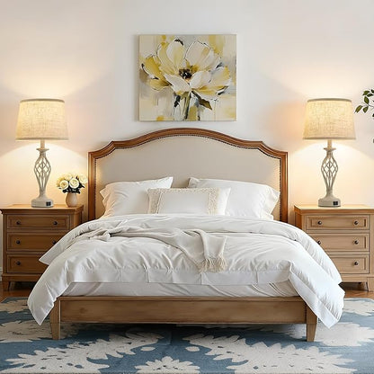 Table Lamp for Bedroom Set of 2 - Light Grey Bedside Lamps with USB C+A Ports,Rustic Distressed Farmhouse Bedroom Lamp - Lamp for Living Room Reading Bed Side End Table Bulbs Included