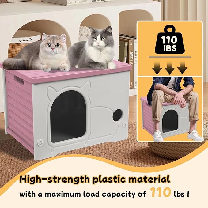 Plastic Outdoor Cat House Waterproof Feral Cat Shelter (Pink)-Mewly Pet