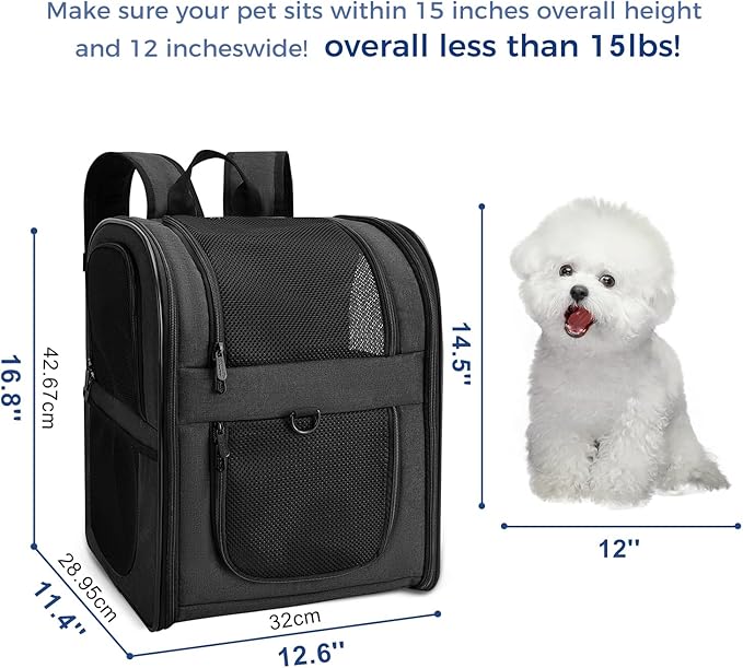 Apollo Walker Dog & Cat Carrier Backpack for 4-15lb Pets - Ventilated Safe Design with Padded Back Support, Breathable Mesh Pet Backpack for Hiking, Travel, Outdoor (Black)-Mewly Pet