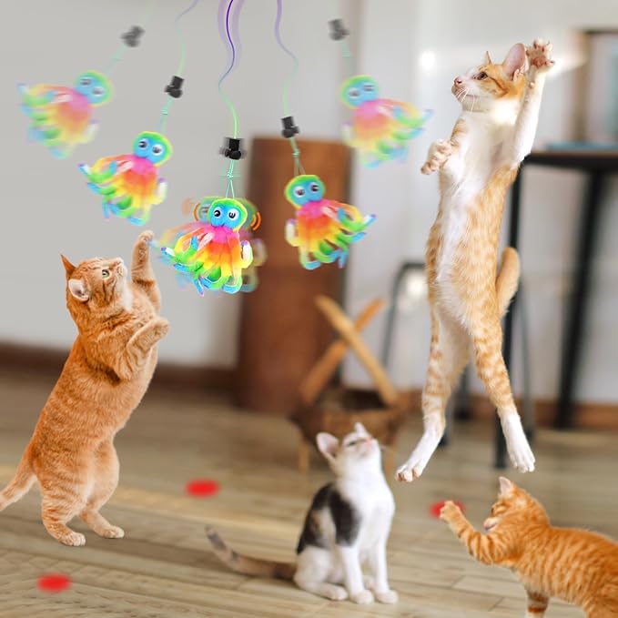 Interactive Cat Toys for Bored Indoor Cats Feather Toys Cat Enrichment for Bored Indoor Adult Cats Kittens-Enhanced with 10 Attachments Mice Rechargeable Auto-Swinging 3in1 Door-Mounted Cat Toy-Mewly Pet