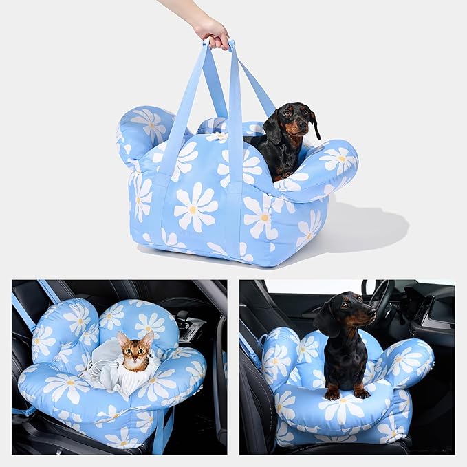 VETRESKA Pet Car Seat for Small Dogs - Washable Cat Carrier for Car Seat Portable Puppy Dog Bed, Pet Travel Carrier Bed with Safety Clip-On Leas-Mewly Pet