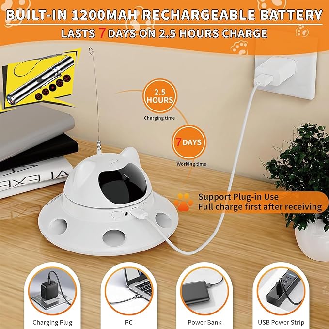 3-in-1 Cat Laser Toy & Interactive Automatic Motion-Activated Kitten Toy – 6 Holes Whack-A-Mole Feather & Moving Ambush Fun – USB Rechargeable, Apply to – Indoor Exercise for Cats of All Breeds-Mewly Pet