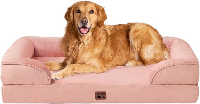 EHEYCIGA Orthopedic Dog Beds for Extra Large Dogs, Waterproof Memory Foam XL Pet Bed with Sides, Non-Slip Bottom and Egg-Crate Foam Big Dog Couch Bed with Washable Removable Cover, Dusty Pink-Mewly Pet