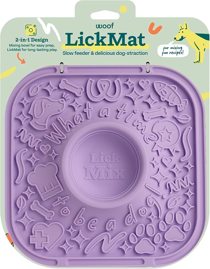 WOOF LickMat - Easy-to-Clean Lick Mat for Dogs - Slow Feeder Mat with Non-Slip Design - BPA-Free Silicone Lick Mat - Interactive Dog Toys - Lavender-Mewly Pet