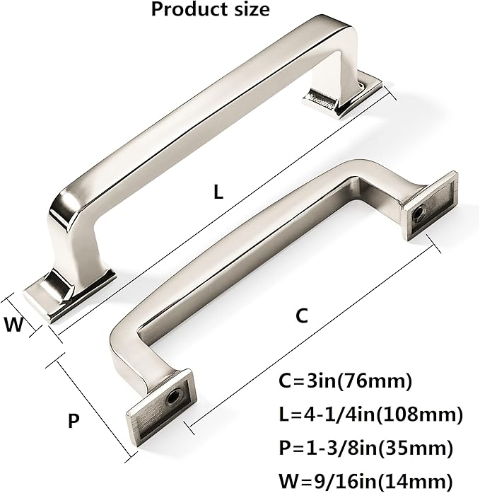Khtumeware 6 Pack 3 Inch Cabinet Handles - Polished Nickel Pulls and Drawer Handles