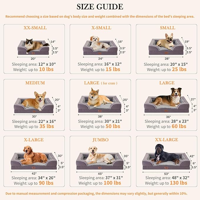 Comfort Expression Small Dog Beds Waterproof Orthopedic Foam Dog Sofa Beds for Medium Dogs Comfy Pet Bed with Washable Removable Cover & Non-Slip Bottom(Small,Purple)-Mewly Pet