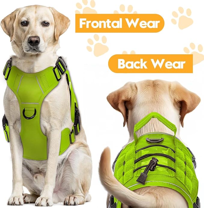 Heavy-Duty Tactical Dog Harness for Large Dogs, No Pull Adjustable Reflective Pet Vest with Molle System, K9 Military-Grade Control for Service Training, Outdoor & 10+ Breeds, Wild Lime, Medium-Mewly Pet