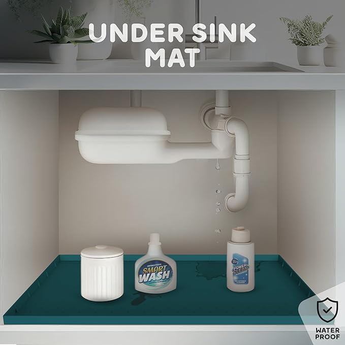 32x24x1” XL Dog Food Mat - All Purpose Under Sink Liner, Washer and Dryer Covers for The Top, Silicone Griddle Mat for Blackstone - Raised Edges Dog Mat for Food and Water Prevent Spill, Waterproof-Mewly Pet