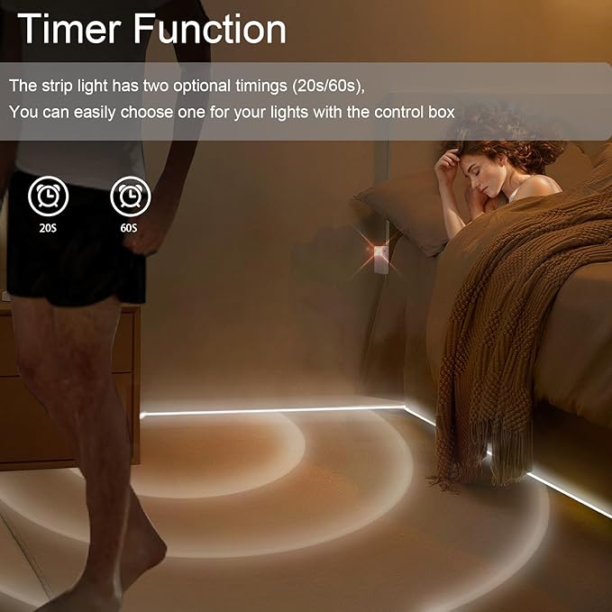 echosari Battery Operated Motion Sensor Cabinet Strip Lights, 9.8Ft 90 LED Counter Closet Strip Light, Motion & Night Sensor Safe Tape Light for Stairs Wardrobe Kitchen (Cool White)