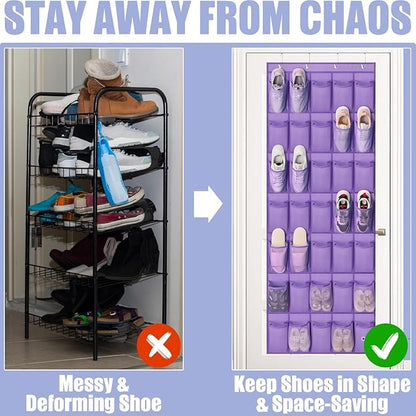 Tiblue Over The Door Shoe Organizer - 35 Mesh Pockets, Hanging Shoe Rack & Holder For Sneakers, Women's High Heels, Lavender