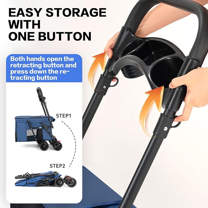 Pet Stroller Cat Dog Stroller Travel Folding Pet Carriers（Blue）-Mewly Pet