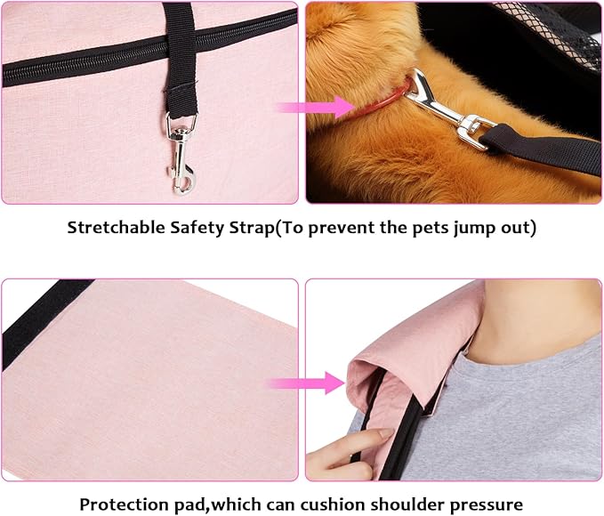 Ownpets Pet Dog Sling Carrier Bag Adjustable Padded Strap Dog Hand Free Safe Mesh Pet Carrier for Small Medium Dog Cat (Pink)-Mewly Pet