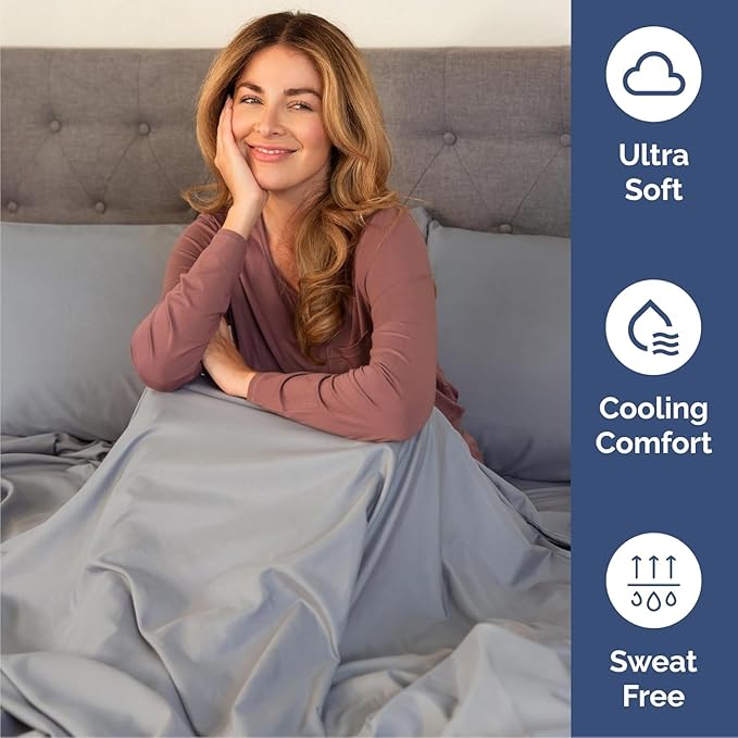 Queen Sheets Set 6 Piece - Includes 4 Pillowcases - Bed Sheets Queen Size - Soft Hotel Luxury Bedding - Cooling, Comfy and Breathable - 1 Flat & 1 Fitted & 4 Pillowcases w/ Deep Pockets - Steel Blue