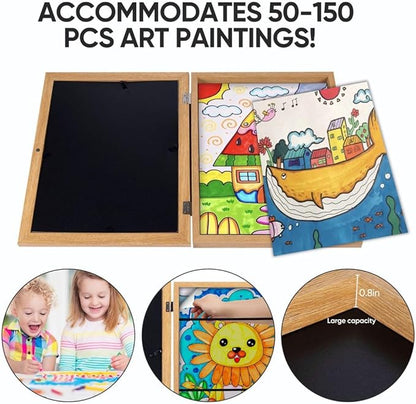 Kids Art Frames,10x12.5 Front Opening Kids Artwork Frames Changeable, Displays 8.5x11 or 9x12 With Mat, Holds 50 Pcs, for 3D Picture,A4 Artwork,Crafts, Childrens Drawing,Art Projects Storage(Wood)