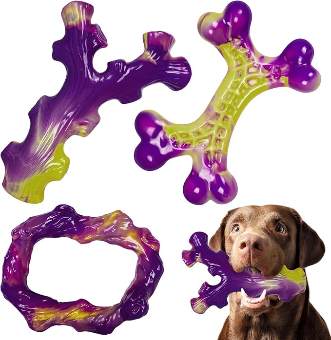 Tough Dog Toys for Aggressive Chewers 3 Pack, Indestructible Dog Toy for Large Dogs, Bacon Flavored, Keeps Dogs Busy-Mewly Pet