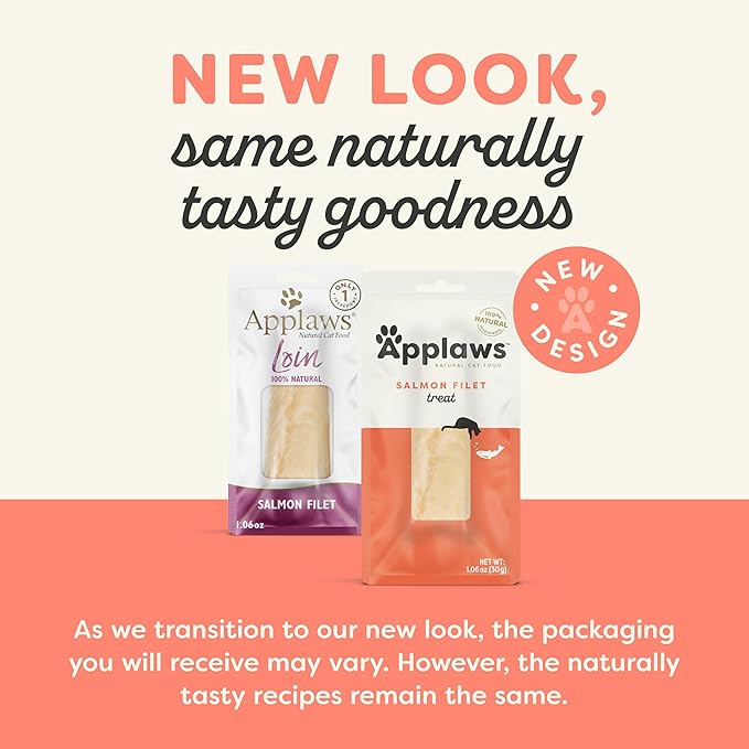 Applaws Natural Cat Treats, Grain-Free, High-Protein Whole Salmon Loins, Single-Ingredient Healthy Snack for Cats (12 x 1.06 oz Loins)-Mewly Pet