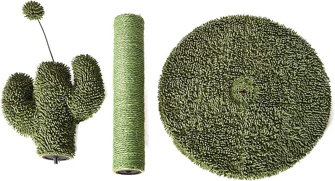 Amazon Basics Cat Scratcher - Indoor Cactus Single Cat & Kittens Scratching Post with Dangling Ball, Medium (25.6"H) - Green-Mewly Pet