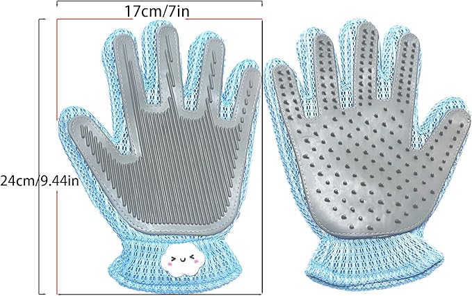 Zoocozy 2 in 1 Pet Hair Removal Glove for Cat Dog, Indoor Cat Grooming Gloves, Pet Washing Brush for Shedding Massage - Double-Sided Available(Blue)-Mewly Pet