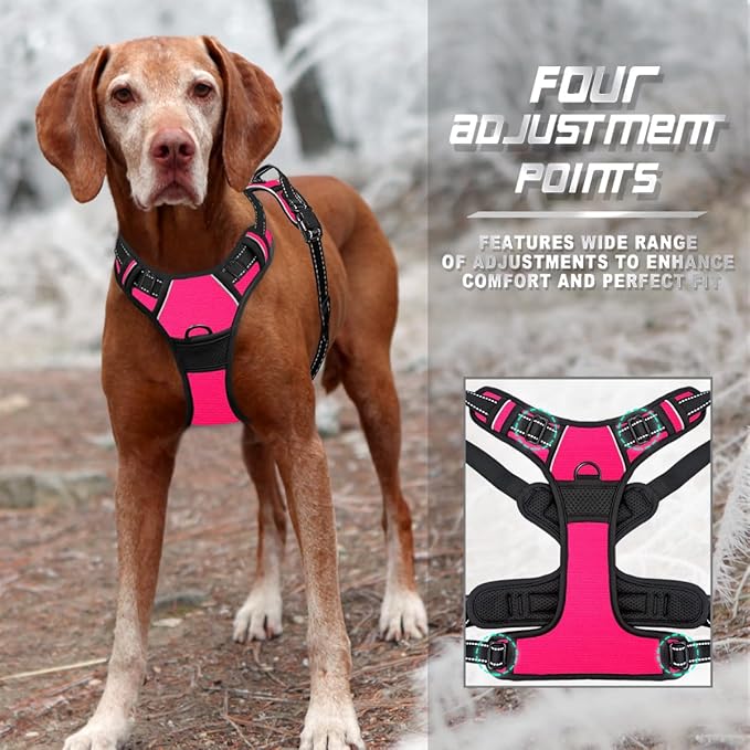BARKBAY No Pull Dog Harness Front Clip Heavy Duty Reflective Easy Control Handle for Large Dog Walking(Pink,S)-Mewly Pet