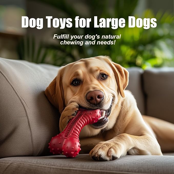Dog Toys for Aggressive Chewers, Dog Chew Toys for Medium Large Dogs, Durable Natural Rubber Dog Toys with Bacon Flavor, Indestructible Dog Toy, Red-Mewly Pet