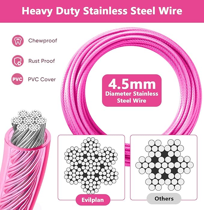 Dog Tie Out Cable 10FT-500Lbs,Heavy Duty Dog Leads&Tether for Yard with Swivel Hook,Small Large Dogs Leash Line for Outside,Rust Chew Proof Dogs Run Cable for Outdoor Camping(Pink, 10FT)-Mewly Pet