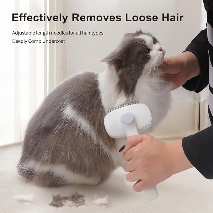 2-in-1 Deshedding Brush & Dematting Comb for Cats, Cat Brush for Long Haired Cats, Effectively Removes Matted Fur & Tangles, White-Mewly Pet