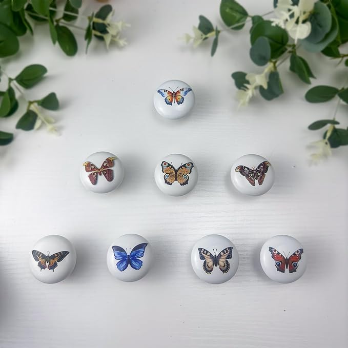 JamJam 8Pack 1.5" Cute Unique Nursery Kids Ceramic Butterflies Cupboard Cabinet Door Furniture Dresser Drawer Pulls and Knobs