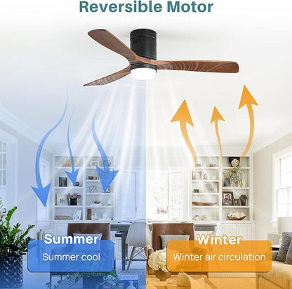Sofucor Ceiling Fan with Lights 52 Inch Flush Mount Ceiling Fan with Remote Control, Wood Blades Modern Outdoor Ceiling Fans for Bedroom/Farmhouse/Patio/Indoor, Quiet DC Motor