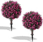 Artificial Pink Eucalyptus Topiary Ball Trees, 2 Set of 16'' UV Resistant Fake Evergreen Shrubs Bushes Plants with Ground Spike, Fake Plants for Outdoor Indoor Front Porch Garden