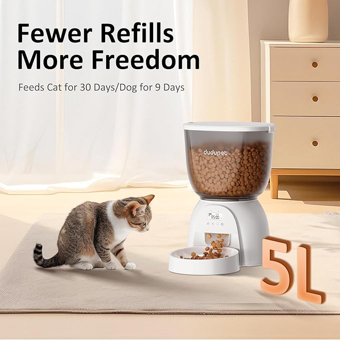 5L/21 Cup Automatic Cat Feeder, Timed Cat Dry Food Dispenser, Automatic Pet Feeders Dual Power Supply, 6 Meal Programmable 1-20 Portion Cats Feeder, Auto Dog Feeders,Pet Food Dispenser for Cats, Puppy-Mewly Pet