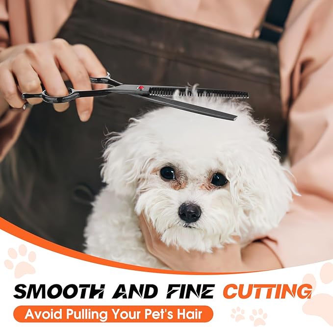 JASON 7.5" Dog Grooming Scissor - Professional Thinning Shear with 37 Teeth Japanese Stainless Steel Blender Scissors for Dogs, Cats and Other Pets (Thinning, Black)-Mewly Pet