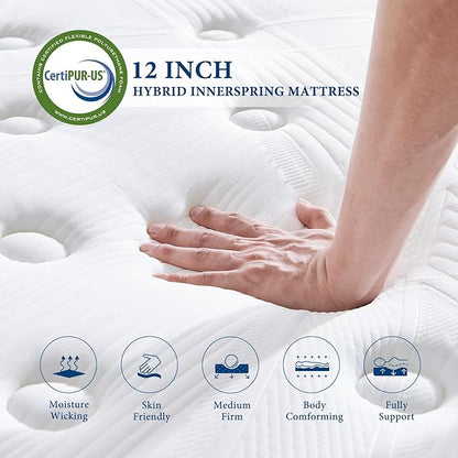 Coolvie King Mattress 12 Inch Hybrid Mattresses King Size Bed Mattress in A Box Mattresses Individual Pocket Springs with Memory Foam Layer Provide Motion Isolation & Cool Sleep