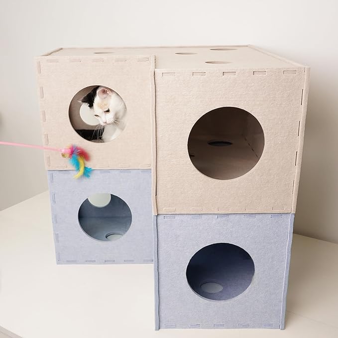 PETKARAY Cat Tunnel, Original Cat Hideaway Cave for Indoor Cats, Large Kitten Play Tubes and Tunnels, Soft Felt Cat Toy with Interactive Peek Hole-Mewly Pet