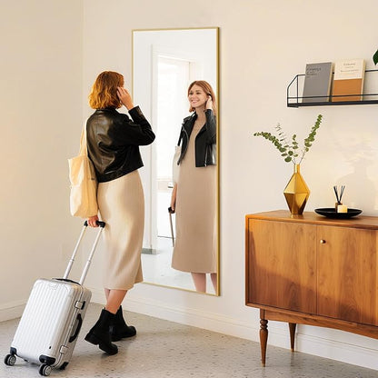 DUMOS Wall-Mounted Full Length Mirror 25"x 71" for Bedroom, Full Body Floor Mirror with Stand, Hanging or Leaning for Wall, Gold