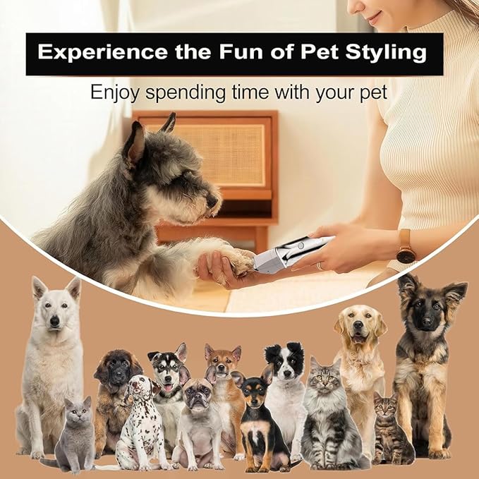 Dog Grooming Kit with LCD Display, 4 in 1 Dog Hair Trimmer for Paw Nail Grinder, Rechargeable Cordless Pet Cat Clippers, Professional Pet Paw Trimmer Nail Grinder Low Noise. Black-Mewly Pet