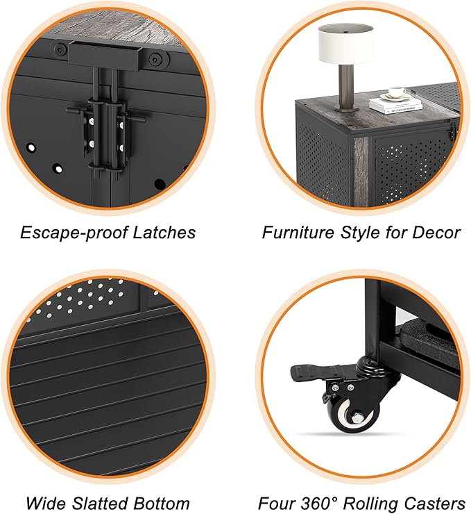 42" Heavy Duty Dog Crate Furniture for Medium and Large Dogs, Enclosed Design with 0.5 inch Holes, Indestructible Metal Kennel for High Anxiety Dogs, Chew Proof Indoor Pet House Cage, Gray-Mewly Pet