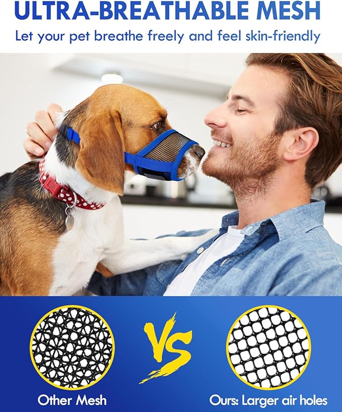 Dog Muzzle, Soft Air Mesh Muzzle for Small Medium Large Dogs Anti Biting Barking Chewing, Breathable Drinkable Adjustable Loop Pets Muzzle for German Shepherd Husky Labrador Retriever (Blue,L)-Mewly Pet