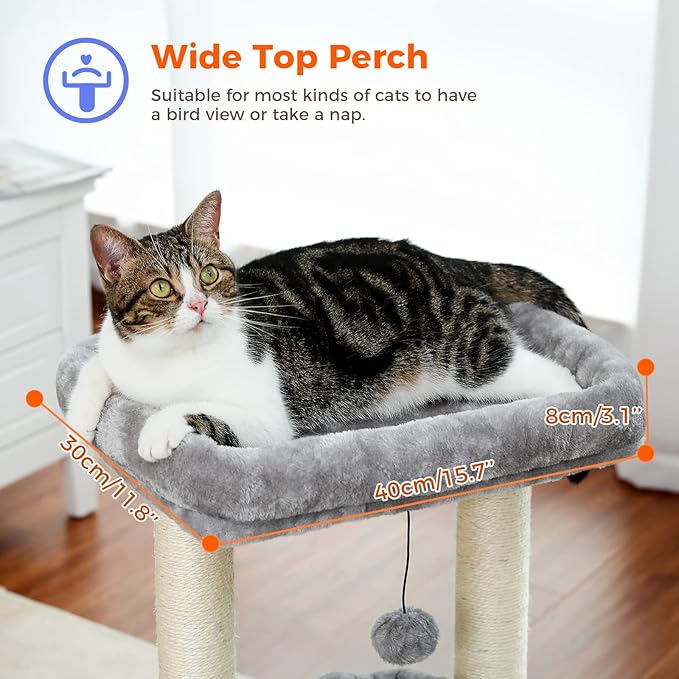 PEQULTI Cat Tree Tower for Indoor Cats with Private Cozy Cat Condo, Natural Sisal Scratching Posts and Plush Pom-pom for Small Cats-Mewly Pet