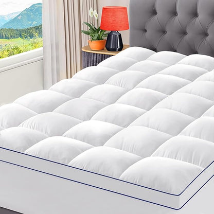 CYMULA Full Size Mattress Topper, Cooling Mattress Pad Cover, Extra Thick Pillow Top Mattress Topper with 8-21 Inch Elasticated Deep Pockets, Plush Down Alternative Fill Mattress Protector