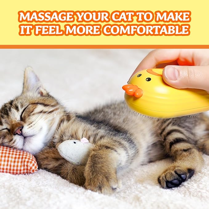 Spritz Defur Comb for Cats, New 3-in-1 Cat Steam Brush for Massaging and Cleaning Shedding Pets, Comb for Long and Short Hair Cats and Dogs Grooming Tool (zsyellow)-Mewly Pet