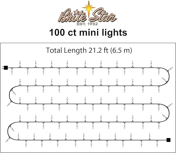 Brite Star 100 Count Mini String Christmas Lights, Clear - 22 feet Indoor/Outdoor Christmas Tree Lights with Green Wire