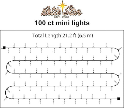 Brite Star 100 Count Mini String Christmas Lights, Clear - 22 feet Indoor/Outdoor Christmas Tree Lights with White Wire (Set of 2)