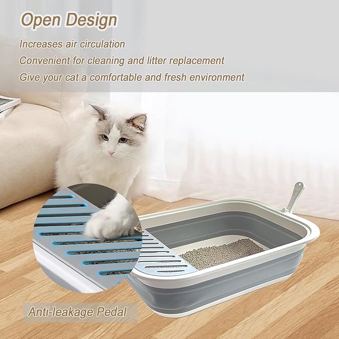 Collapsible Small Cat Litter Box for Kittens Open Potty Pan Travel Foldable Waterproof Shallow Anti-Splash Removable Semi-Enclosed Kitten Kitty Puppy Small Animals Senior Pet (Pink)-Mewly Pet