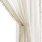 Treatmentex Pompom Linen Sheer Curtains for Living Room Bedroom 72 inches Long Slub Textured Window Curtain Drapes for Office 2 pcs, Beige