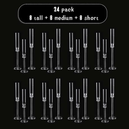 Vincidern 24pcs Taper Candle Holder Acrylic Candlestick Holder Clear Set for Table Centerpiece, Long Candle Stick Candle Stand Cylinder Shade for Halloween, Christmas Wedding Party Dining Room Decor
