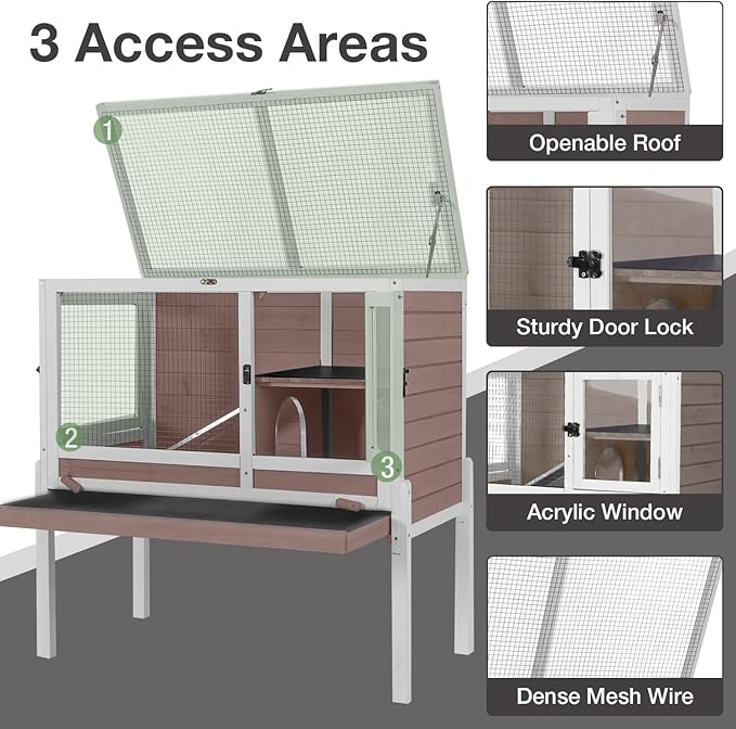 Guinea Pig Cage Indoor with Cool Zinc Plate Rabbit Hutch with Wheels and Removable Proof Tray Elevated Legs Hamster Cage with Chew-Resistant Metal Frame 36.6" L（Brown）-Mewly Pet