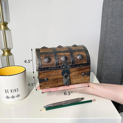 Nautical Cove Handmade Pirate Treasure Chest for Kids Prizes & Classroom with Lock and Skeleton Keys – Lockable Wooden Storage Chest Box, Pirate Decor, Decorative Wooden Box - X-Small 6.5x4.5x4.5