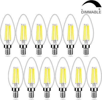 12-Pack Dimmable E12 LED Candelabra Bulbs 40Watt Equivalent, 5000K Daylight White, 450Lumens, 4W B11 Vintage Chandelier Light Bulbs, LED Filament Clear Glass Candle Lamp for Ceiling Fan Home Decor