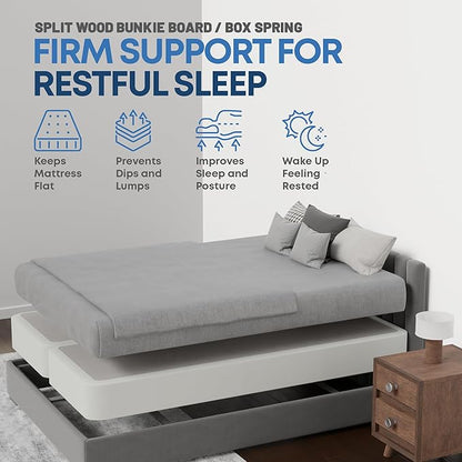Nutan Inch Sturdy Box Spring for Mattress Support-Durable and Fully Assembled, Natural Wood Queen, White, 8" Foundation